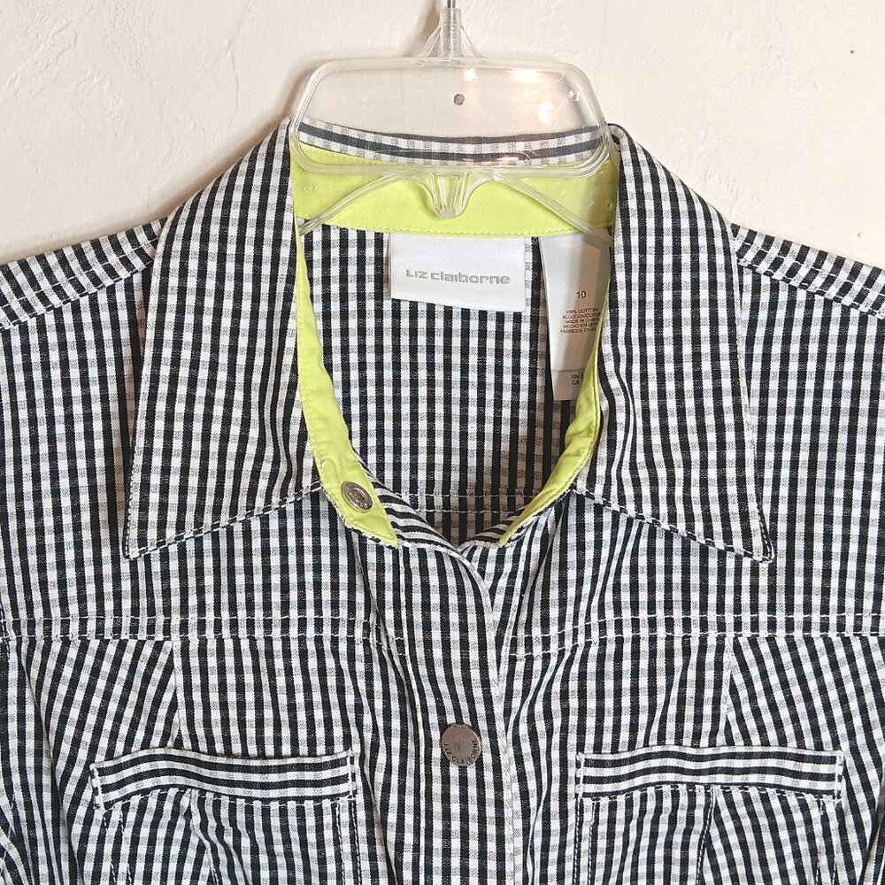 Liz Claiborne Black and White Striped Midi Shirt Dress - Picture 7 of 7